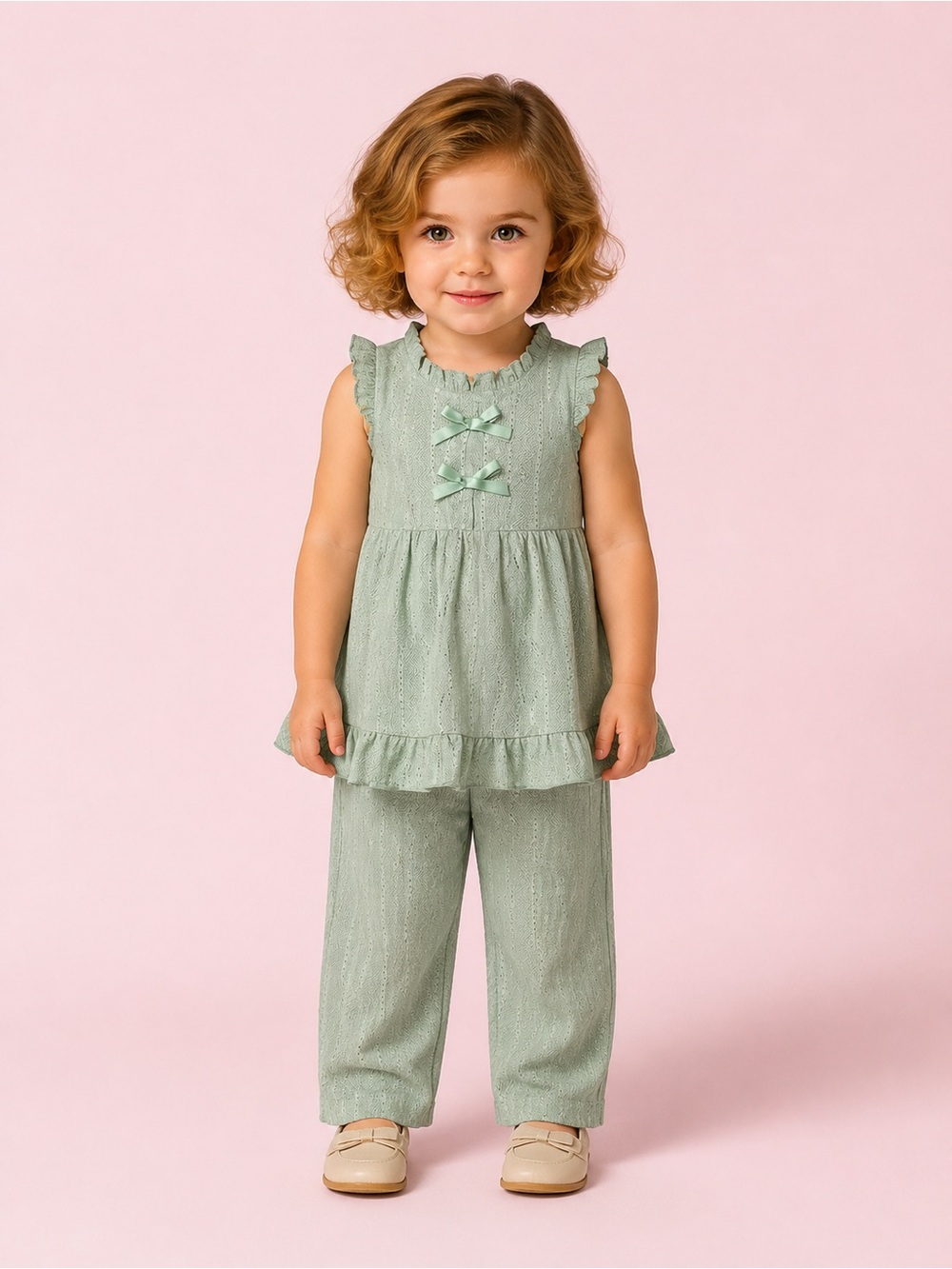 NWT Toddler Girls Sage Green Lace 2-Piece Outfit Set Size 2-3T